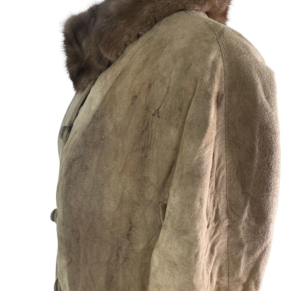 Vintage Brown Suede Coat with Dark Mink Fur Collar XS–S - Picture 16 of 16